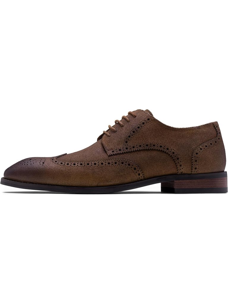 Men's Suede Brown 1 Dress Shoes Leather Wingtip Formal Business Oxford Shoes